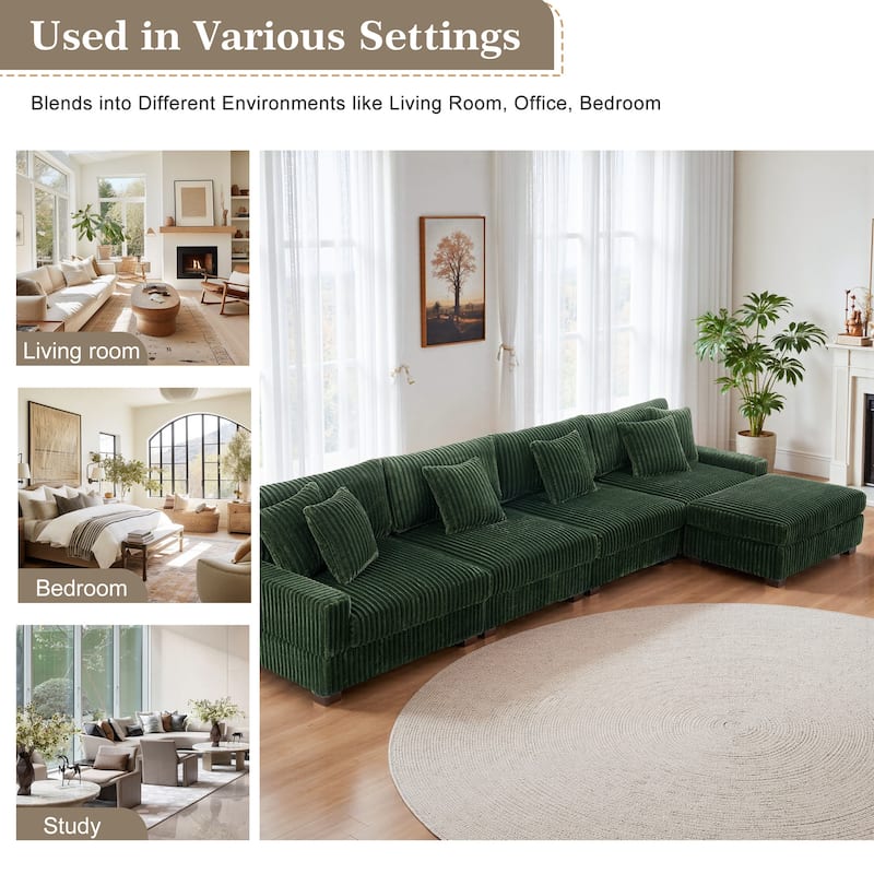 Anne 150" W Upholstered Plush Corduroy Modular Sectional Sofa