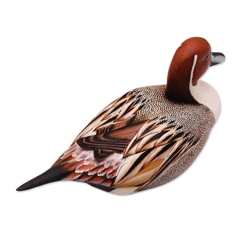 NOVICA Handmade Pintail Duck Wood Statuette (Indonesia) - 4.1" H x 10.75" W x 3.5" D