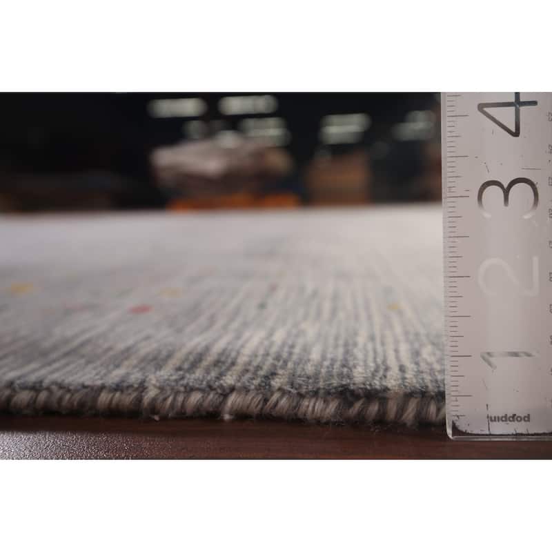 Silver Gray Striped Gabbeh Square Area Rug Handmade Wool Carpet - 9'7"x 9'7"