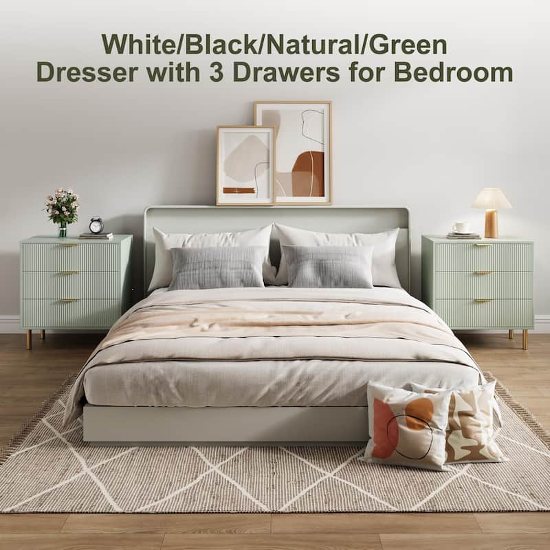 3 Drawer Dresser for Bedroom with Gold Handles, Modern Wooden Chest of Drawers