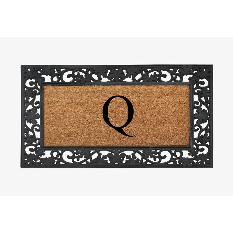 A1HC Rubber and Coir Dirt Trapper Heavy Weight Large Monogrammed Doormat 23"X38", Black