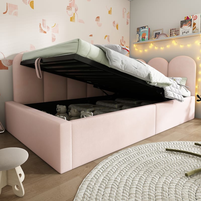 Roomfitters Upholstered Twin Size Ottoman Daybed with Storage, Sofa Bed with Metal Slat Frame, Velvet
