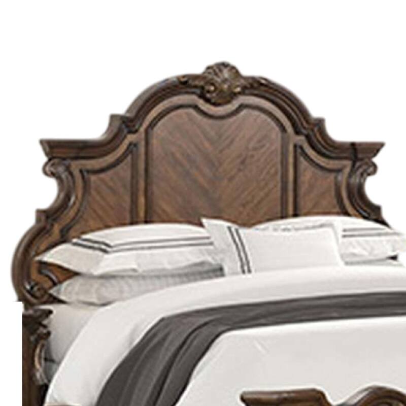 Leova Queen Bed, Bombay Headboard, Molding and Corbels, Dark Brown