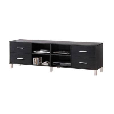 TV Stand with 4 Drawers in Black Finish