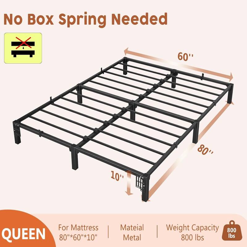 Bed Frame, Sturdy Metal Platform with Durable Iron Slat Support and Legs
