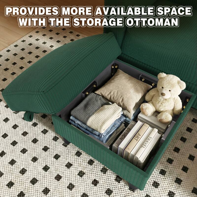 76'' Modern L-Shaped Sofa Couch with Movable Ottoman & Storage