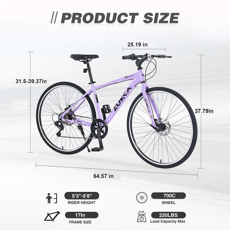 7 Speed Hybrid Bike Double Disc Brakes 700C Road Bike