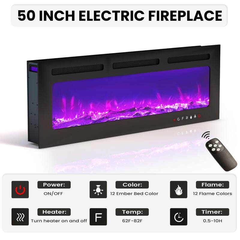 Traditional 70" TV Stand with 50" Electric Fireplace, Light Strips, Sockets, Open Shelves, and Cabinets for TVs up to 80"