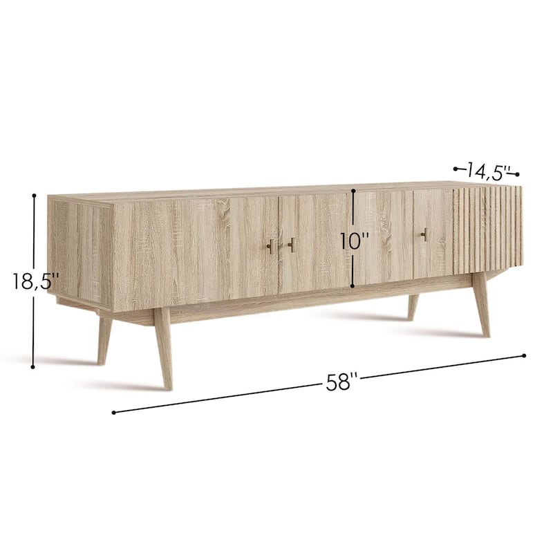 Living Skog Chelsea Brown TV Stand Fits for TV's up to 65 in. with Slatted Design and Wood Legs