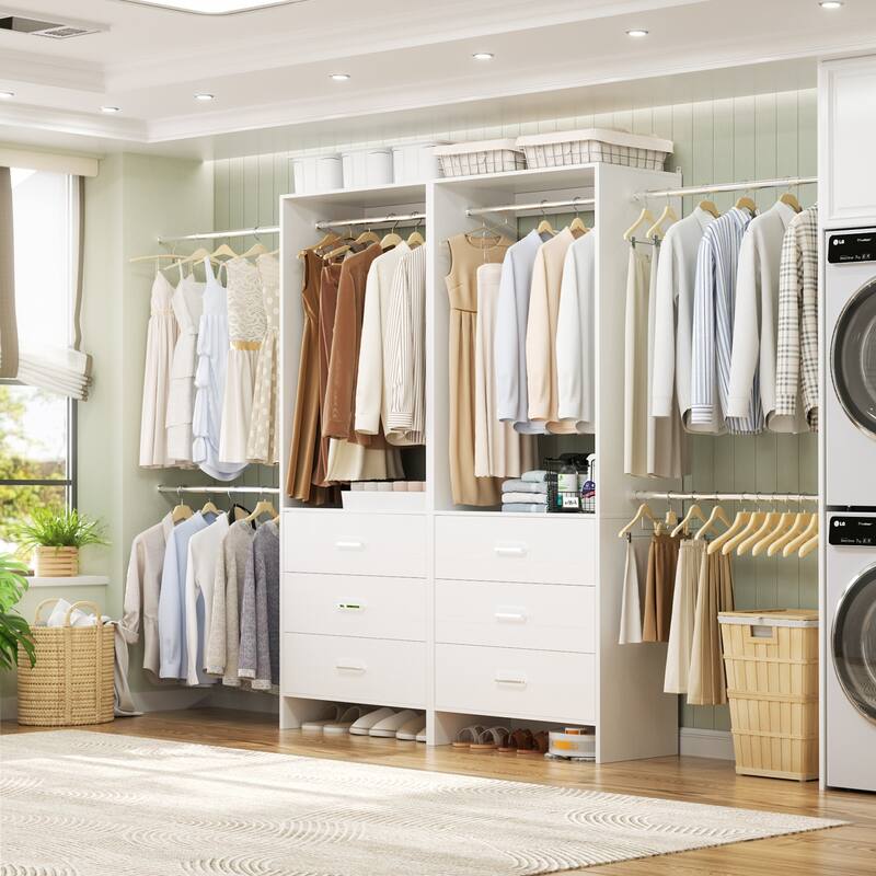 Cimly Set of 2 Closet Organizer System with Adjustable Hanging Rods and Drawers