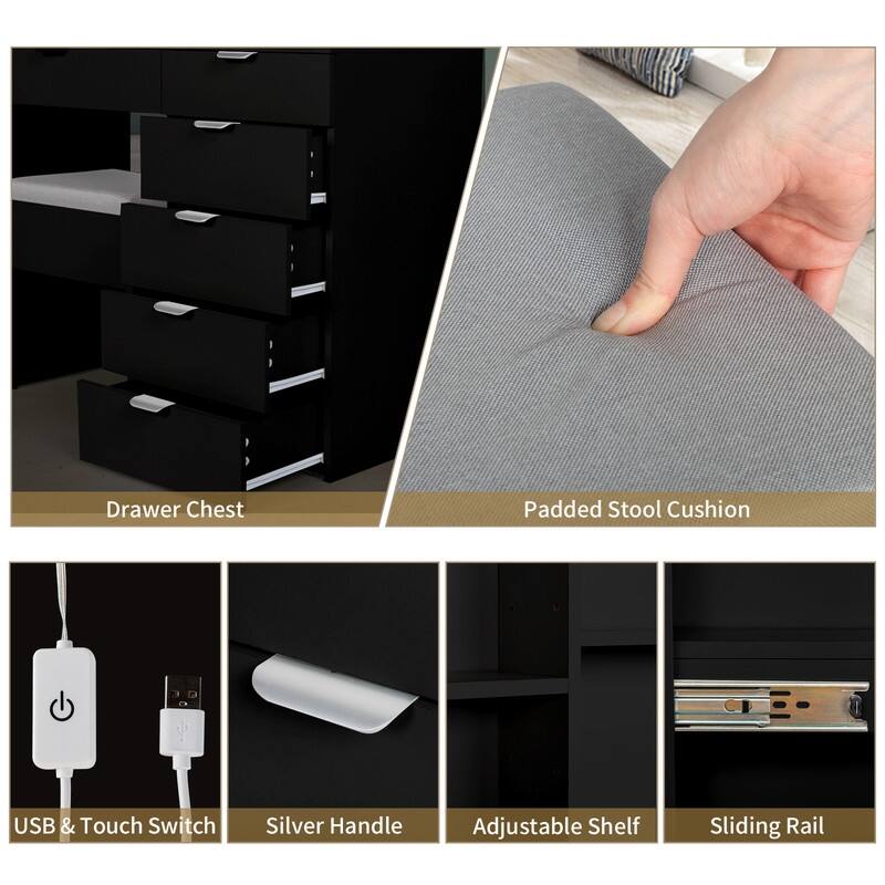 Makeup Table Set with LED lights - N/A