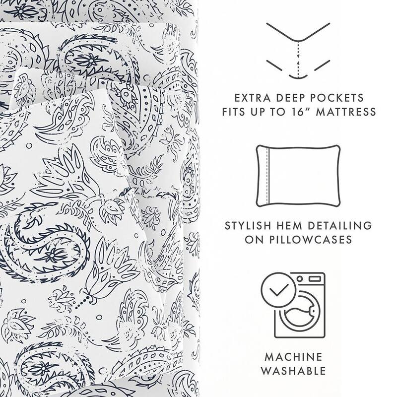 Becky Cameron Coarse Paisley Pattern 4 Piece Deep Pocket Bed Sheet Set