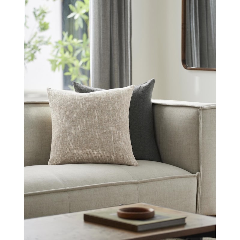 Autum Farmhouse Solid Color Pillow - 20"L x 20"W - Down - Tan