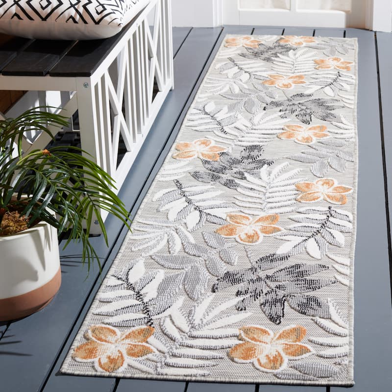 SAFAVIEH Cabana Indoor/ Outdoor Waterproof Transitional Rug - 2' x 10' Runner - Grey/Ivory