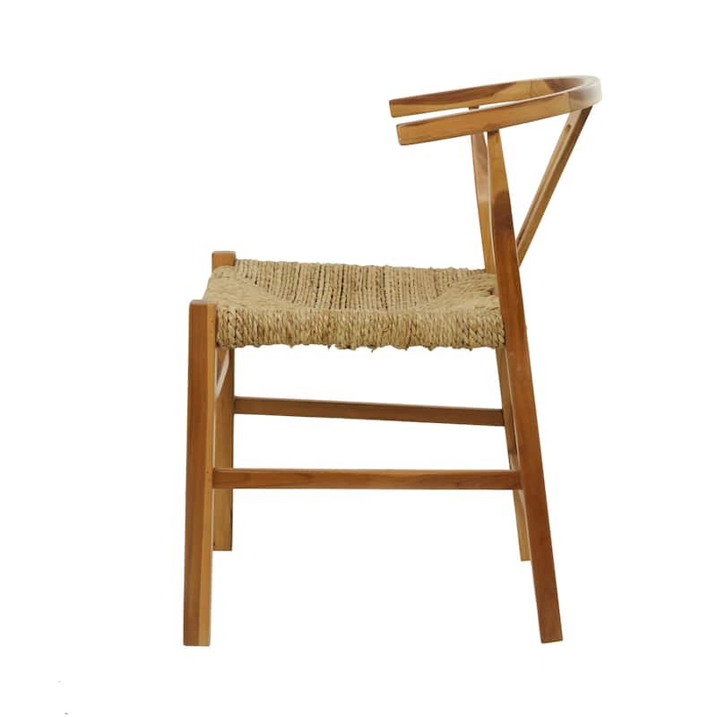 Teak Wood Handmade Dining Chair with Woven Seagrass Seat - Black or Brown - Roche River Decor