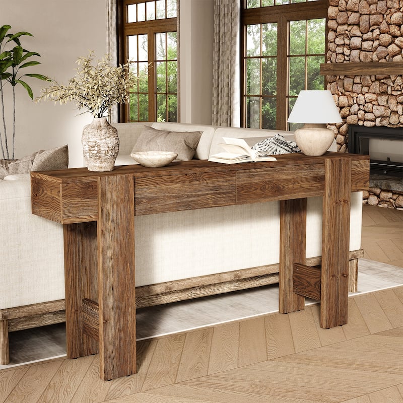 Solid Wood Console Table with 2 Drawers for Entryway, Living Room - Brown