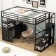 preview thumbnail 18 of 32, Full Size Metal Loft Bed with Storage Staircase and Wardrobe, Shelves Black