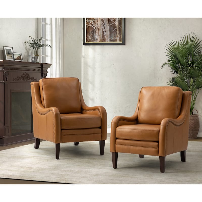 Pascual Comfy Living Room Armchair Set Of 2 with Solid Wood Legs - CAMEL