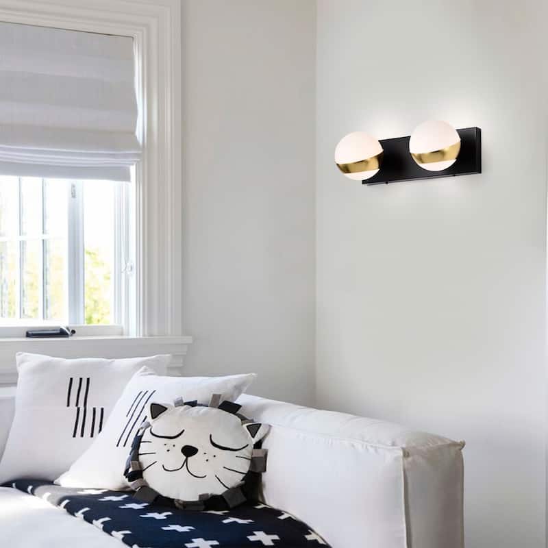 Duo 14 Inch Gold Finish Orb Opaque Glass Wall Sconces 2 Light