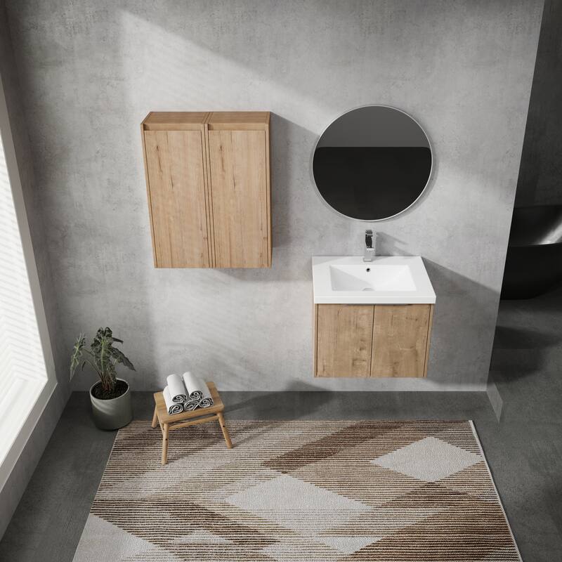 24" Floating Bathroom Vanity with Resin Sink, Side Cabinets, Soft-Close Doors, and Luxury Metal Handles