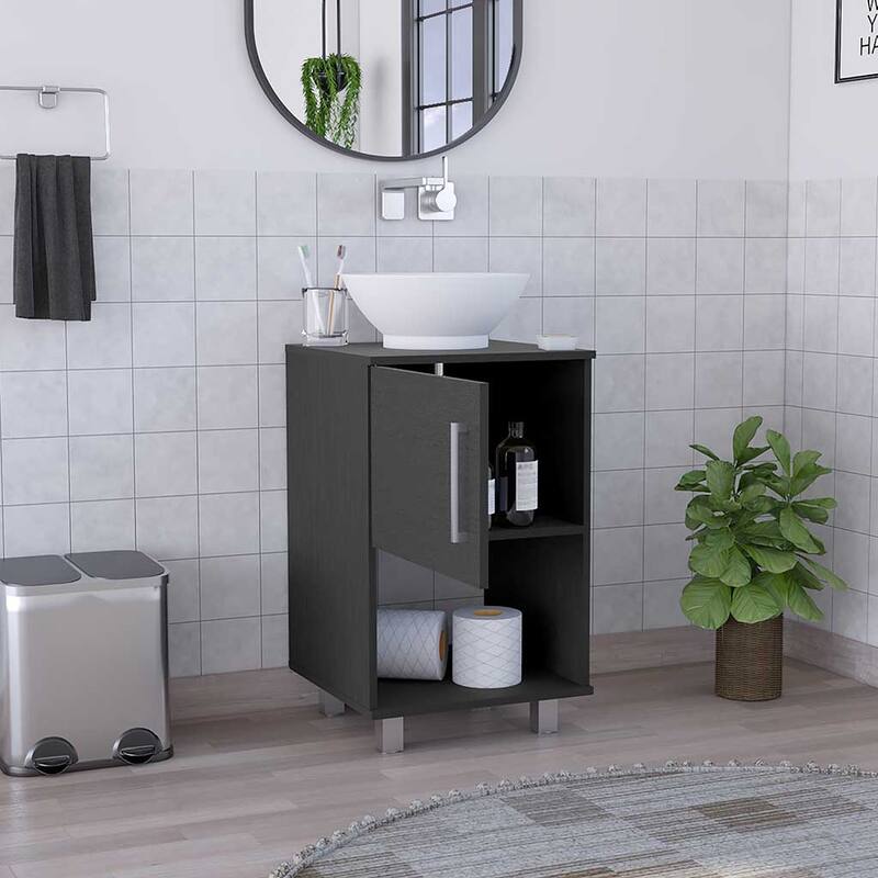 Freestanding Bathroom Vanity, One-Door Cabinet, Open Shelf, and Four Legs, 17.7-Inch - 17.7in L