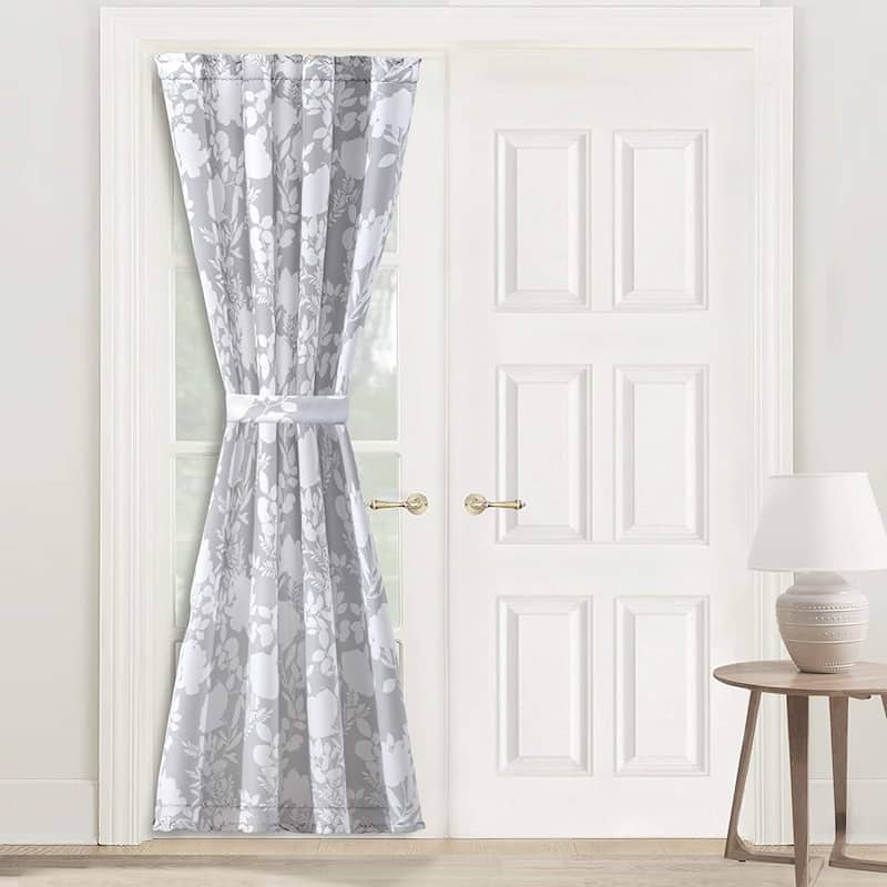 Porch & Den Nolana Floral Pattern Room Darkening French Door Curtain Panel - 52" width x 72 " length - Grey