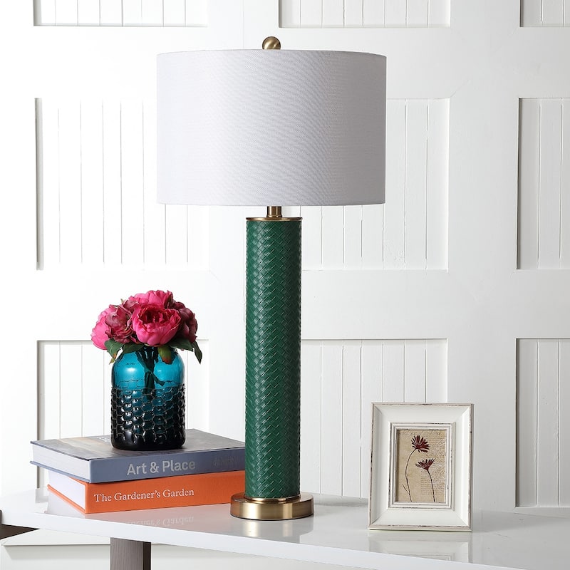 SAFAVIEH Lighting Tomika 32-inch Faux Alligator Grey Table Lamp (Set of 2) - 15"x15"x31.5" - 15Wx15Dx32H