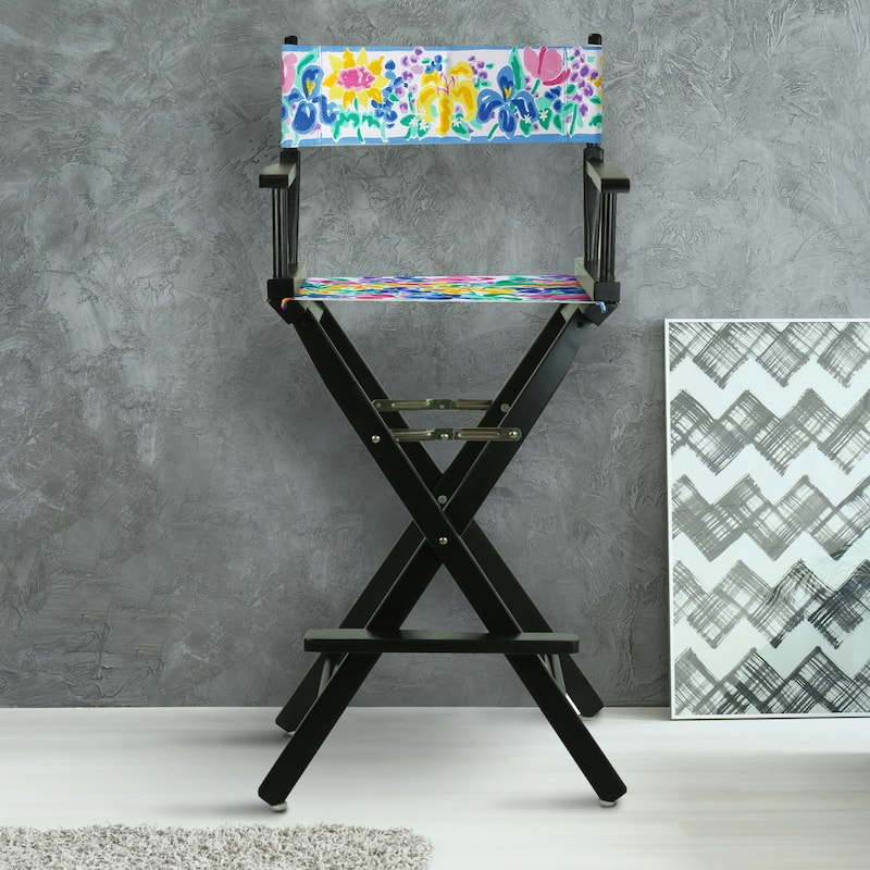 30" Director's Chair Black Frame-Garden Flowers - 23"W x 19"D x 45.5"H
