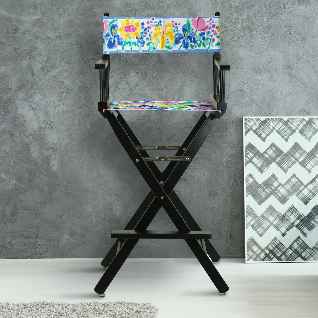 30" Director's Chair Black Frame-Garden Flowers - 23"W x 19"D x 45.5"H