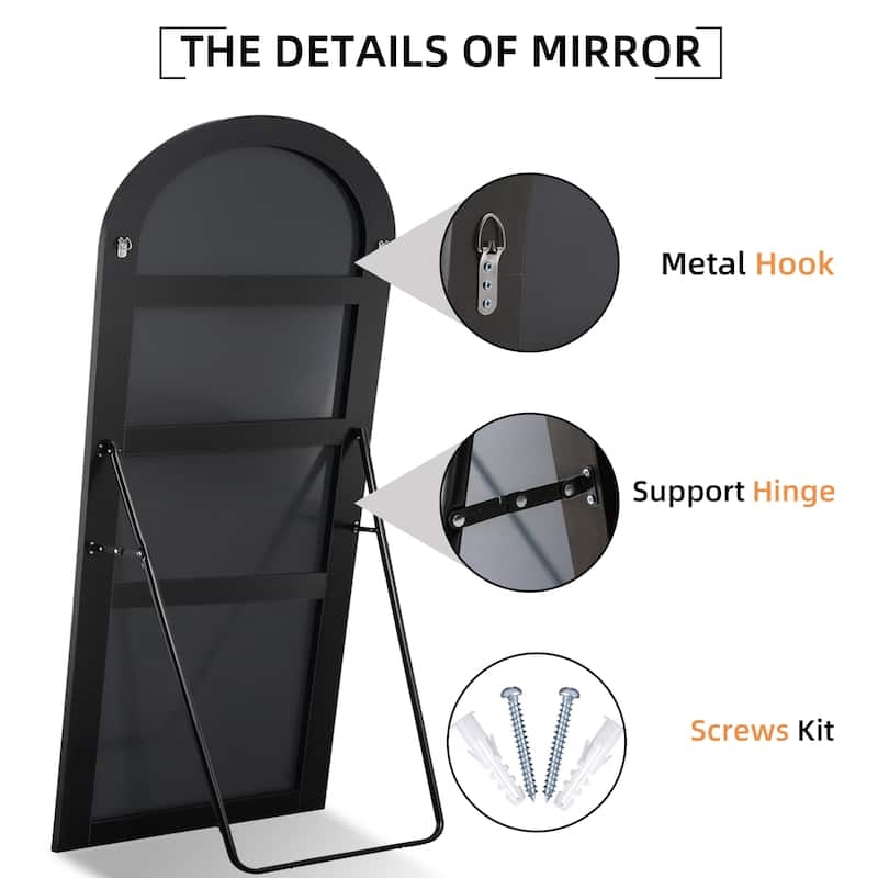 Arched Floor Mirror With Stand,Wood Frame Full Length Mirror,Wall-Mounted Mirror