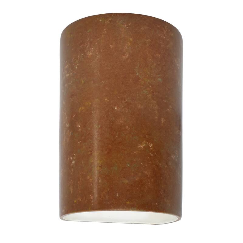 Justice Design Ambiance - Large Cylinder Wall Sconce - Open Top & Bottom (Outdoor) - Replaceable Bulb - Rust Patina