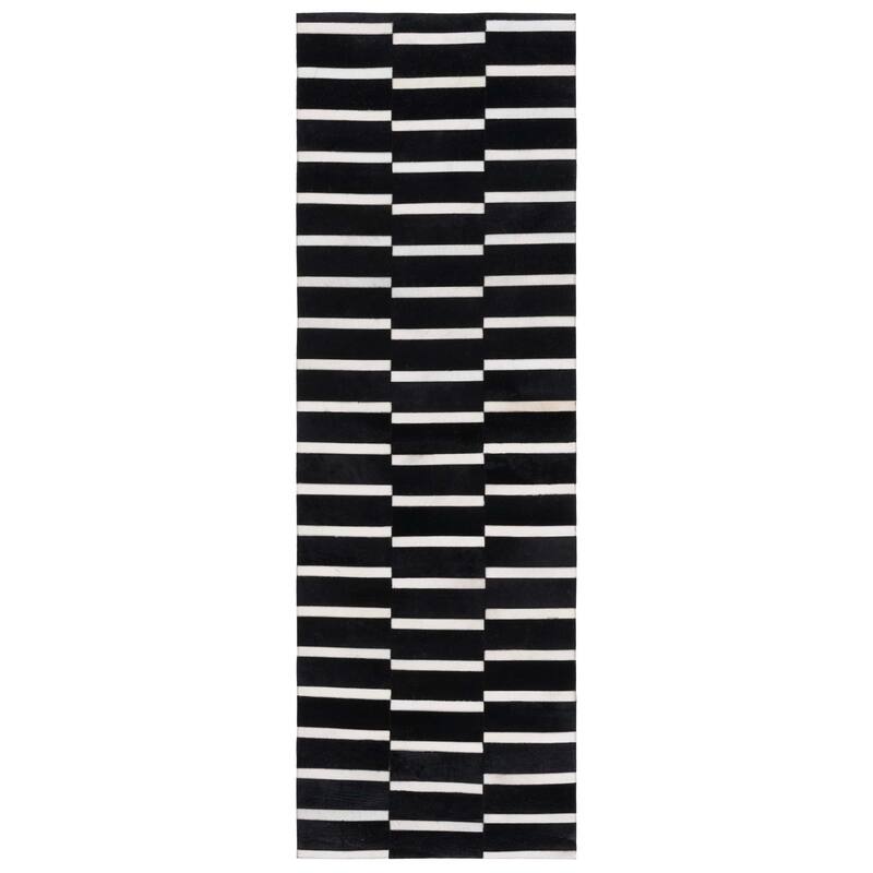 SAFAVIEH Handmade Studio Leather Bjarndis Mid-Century Modern Rug - 2'3" x 7' Runner - Black/Beige - Runner