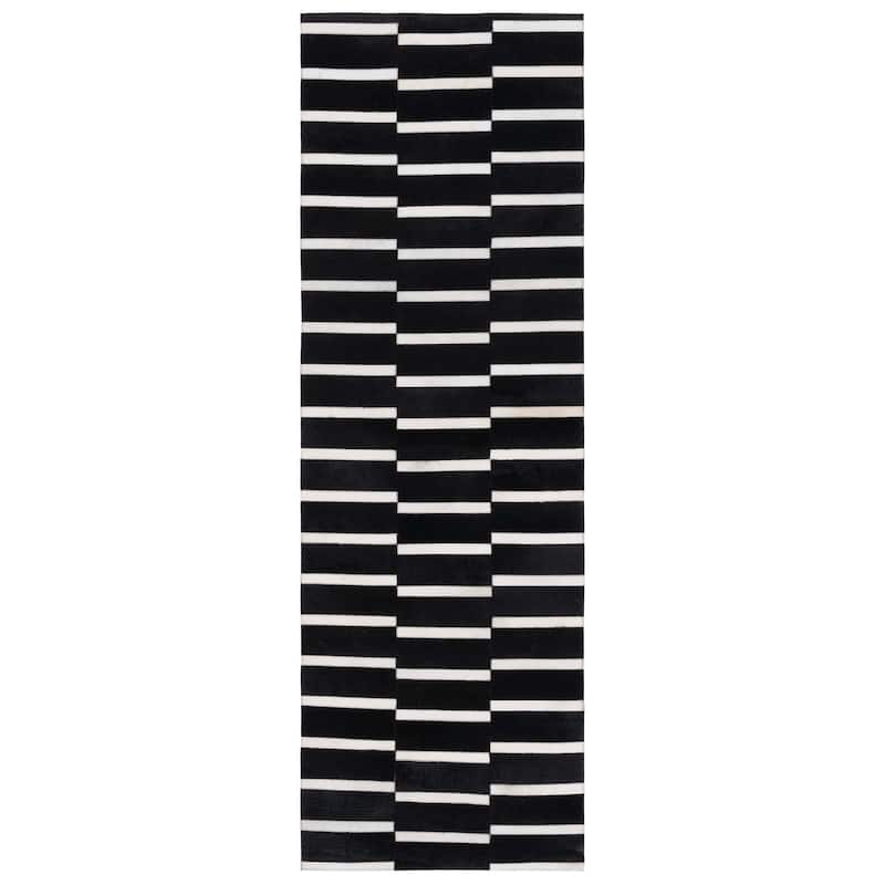 SAFAVIEH Handmade Studio Leather Brande Mid-Century Modern Rug - 2'3" x 7' Runner - Black/Beige