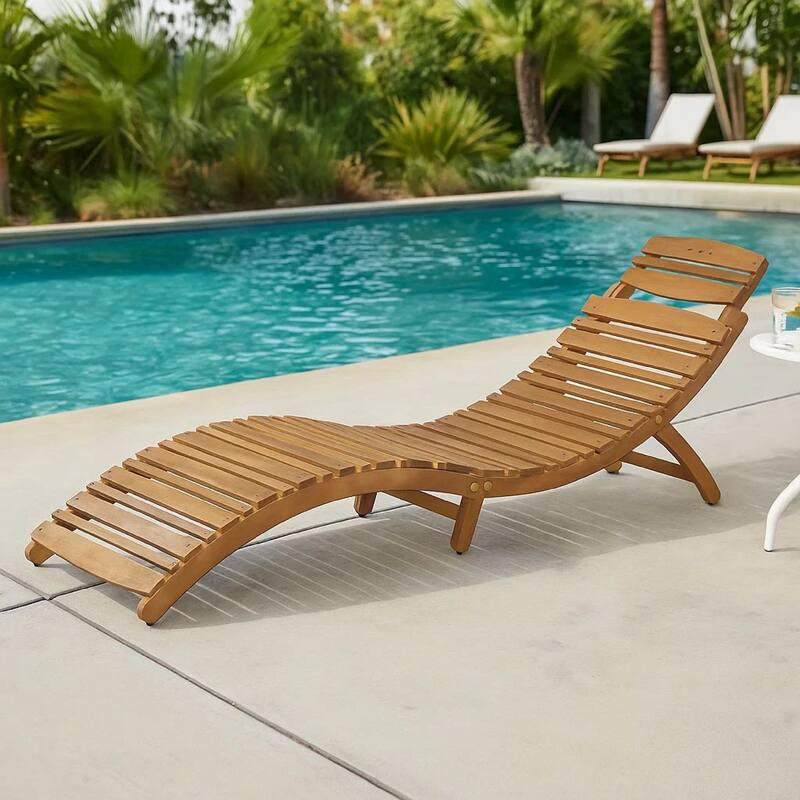 Hanie Foldable Chaise Lounger, Outdoor, Open Slatted in Brown Acacia Wood