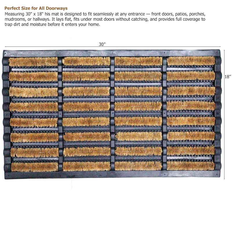 Shoe and Boot Scraper Mat with Tray Coir Bristles Built-In Wire Brush and Non-Slip Rubber Base for Mud Dirt Removal 18x30"