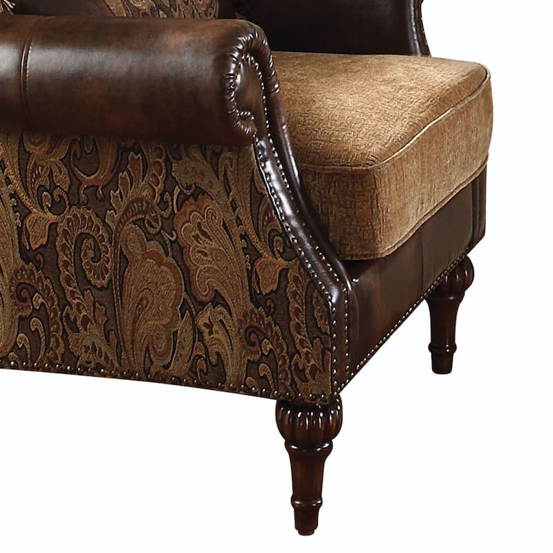Destiny Brown Button-Tufted Accent Chair with Nailhead