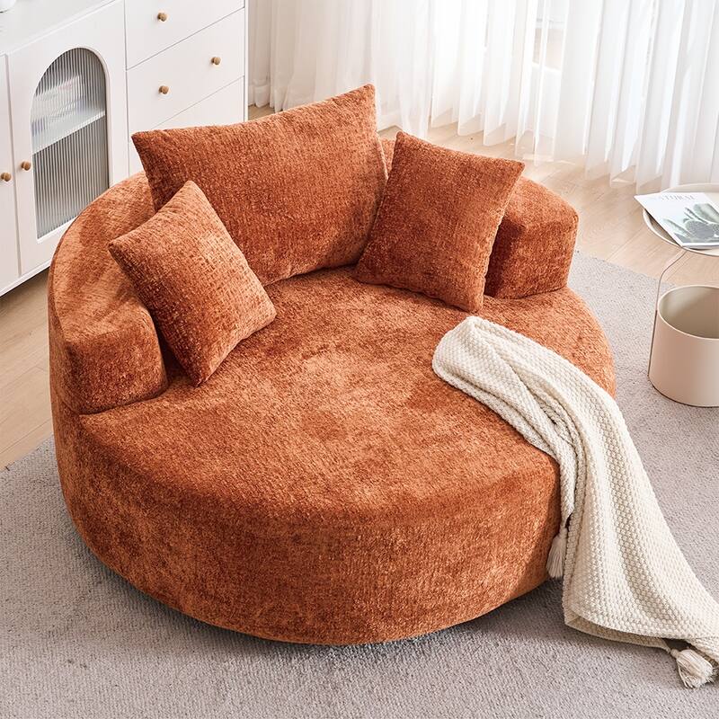 Round Accent Chair with High-Resilience Cushions, Swivel Chenille Barrel Chair, Fluffy Sleeper Lounge Chair