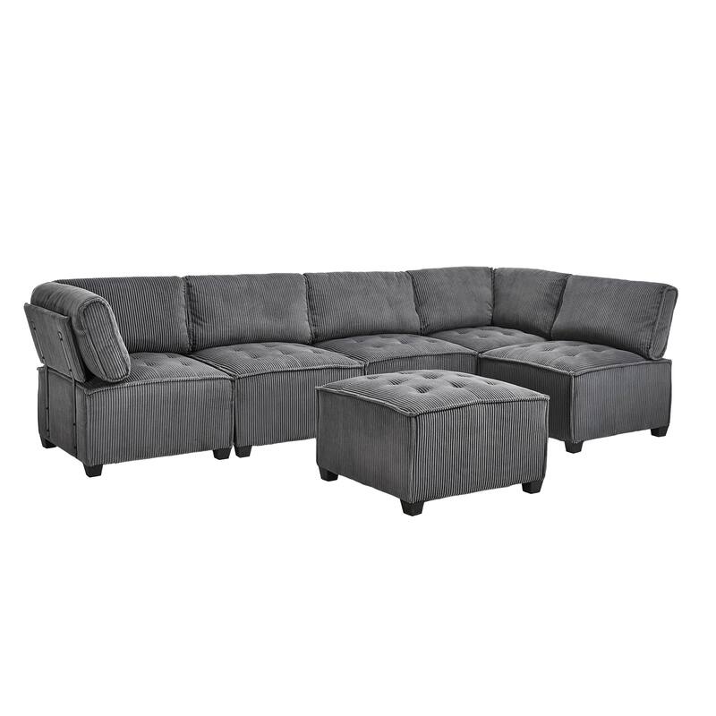 U-Shaped Modular Sectional Sofa, Oversized Corduroy Cloud Couch with Reversible Chaise, Comfy Convertible 6-Seat Corner Couch