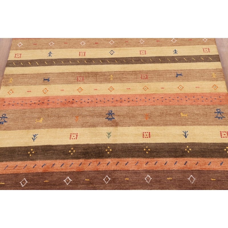 Striped Tribal Gabbeh Indian Area Rug Handmade Oriental Wool Carpet - 5'3"x 7'10"