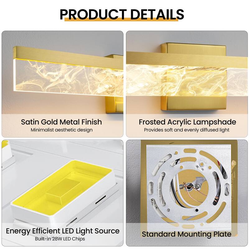 LED Bathroom Vanity Light 24/32/39 inch Dimmable Metal Wall Sconce - Black/Warm White Light
