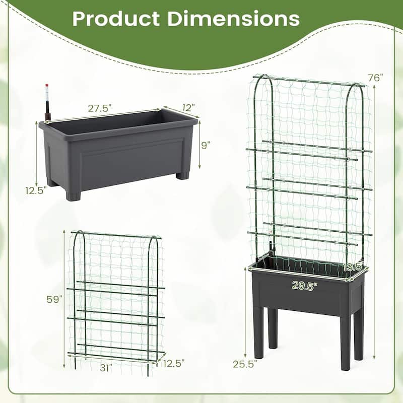 4-in-1 Raised Garden Bed Plastic Elevated Planter w/ Climbing Trellis