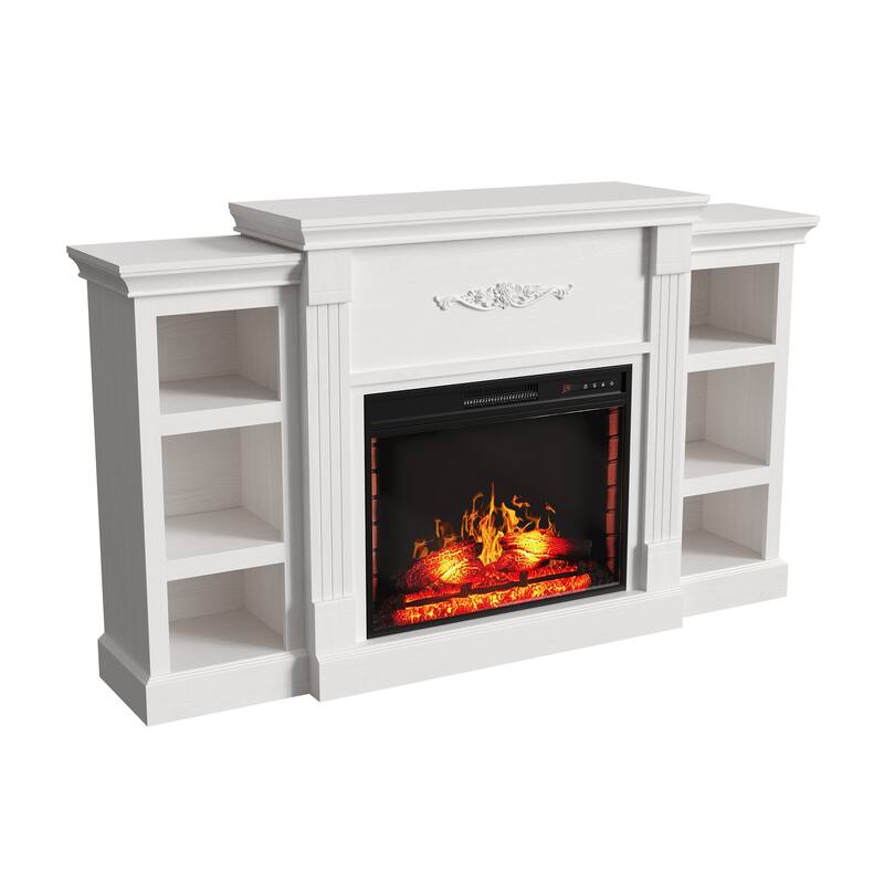 Farmhouse 70 inch TV Stand with 28" Electric Fireplace, Remote Control