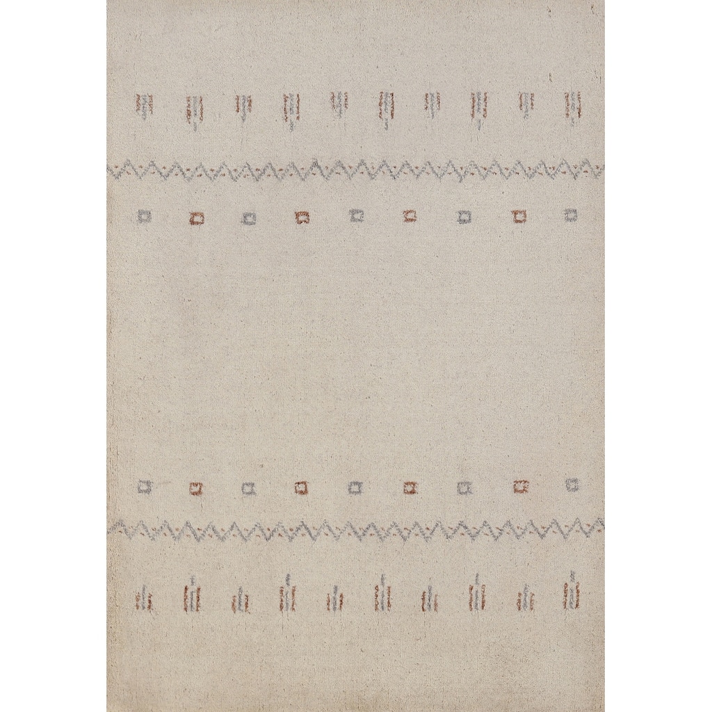 Hand Knotted Oriental 100% Wool Carpet Tribal Tribal Beige & Ivories Gabbeh Area Rug - 3' 0'' X 2' 0''