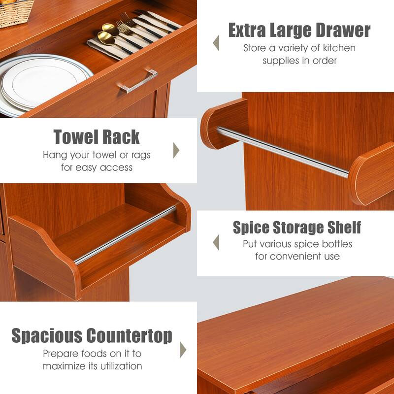 Costway Rolling Kitchen Island Cart Storage Cabinet w/ Towel & Spice
