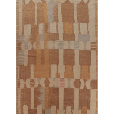 Vegetable Dye Kilim Turkish Area Rug Flatweave Brown Jute Carpet - 9'1" x 11'9"
