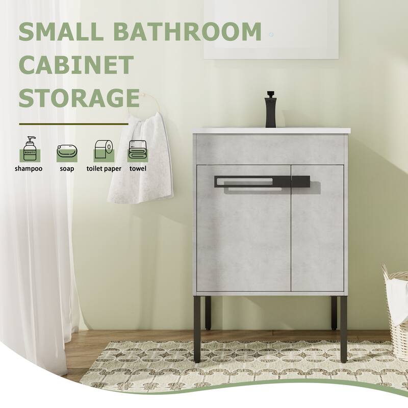 24" FreeStanding Bathroom Vanity with Sink, Floor Stand Bathroom Vanity with Soft Close Door and Adjustable shelf