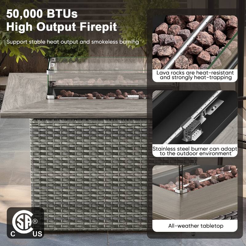 Meyreso Wicker Outdoor Patio Fire Pit Set with Swivel Gliders & 4.5" Olefin Cushions