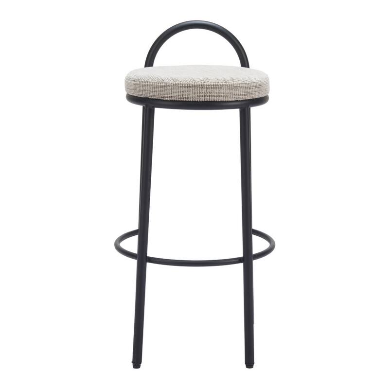 HomeRoots Set of Two 30" Beige and Black Chenille and Steel Low Back Bar Height Bar Chairs