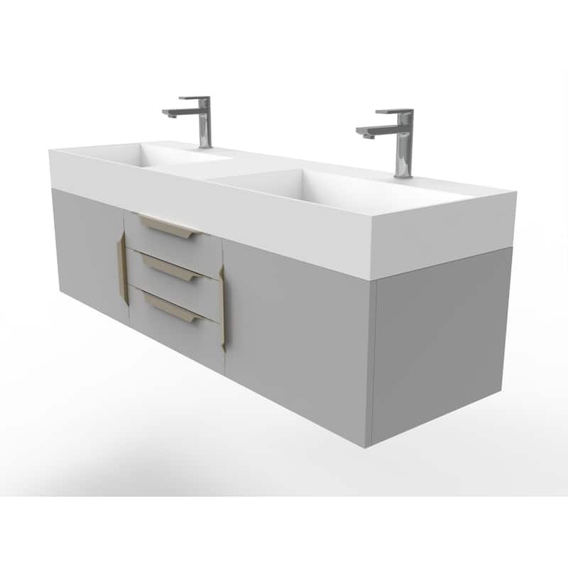 Amazon 60" Wall Mounted Bathroom Vanity Set w/ White Top