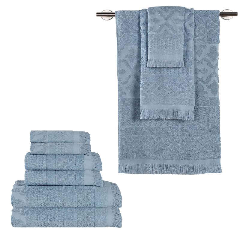 Superior Rolla Cotton Geometric Jacquard Plush Soft 9 Piece Towel Set